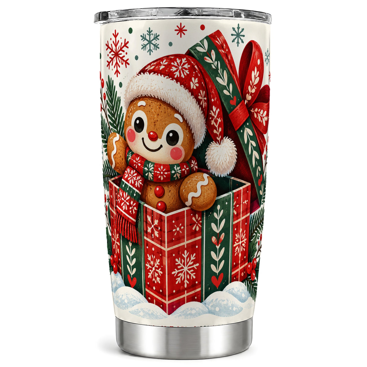 Christmas Gingerbread Tumbler 20oz, Folk Cookie Stainless Steel Travel Cup