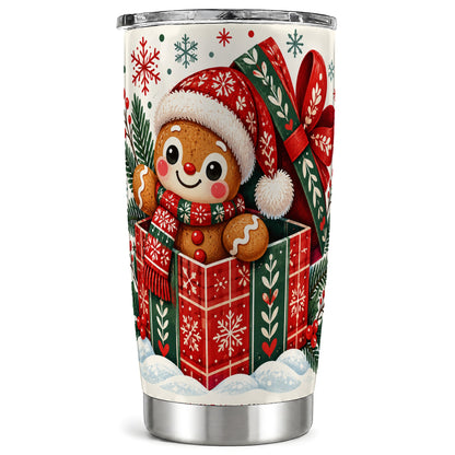 Christmas Gingerbread Tumbler 20oz, Folk Cookie Stainless Steel Travel Cup