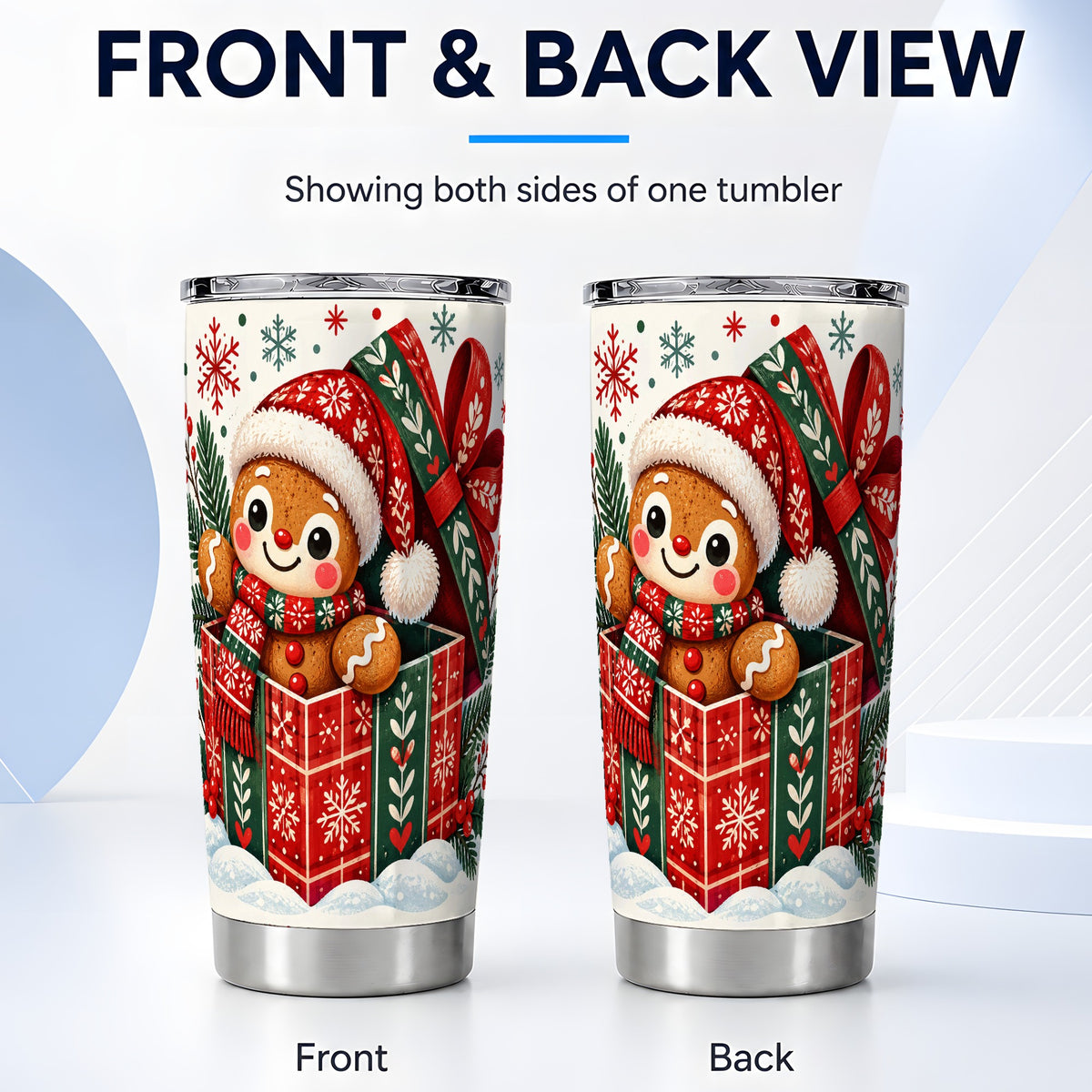 #pl[20oz|Steel] Christmas Gingerbread Tumbler 20oz, Folk Cookie Stainless Steel Travel Cup