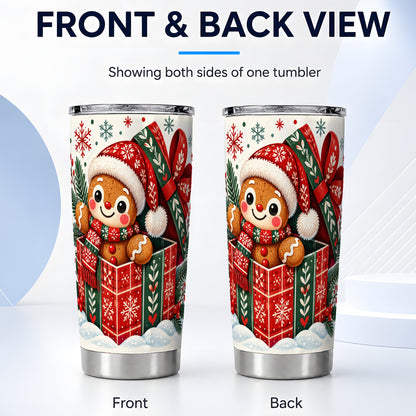 #pl[20oz|Steel] Christmas Gingerbread Tumbler 20oz, Folk Cookie Stainless Steel Travel Cup