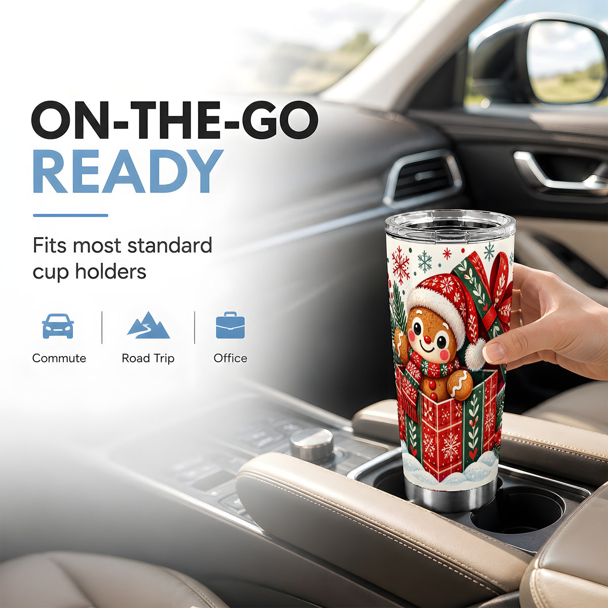 Christmas Gingerbread Tumbler 20oz, Folk Cookie Stainless Steel Travel Cup