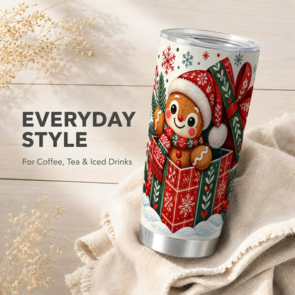 Christmas Gingerbread Tumbler 20oz, Folk Cookie Stainless Steel Travel Cup