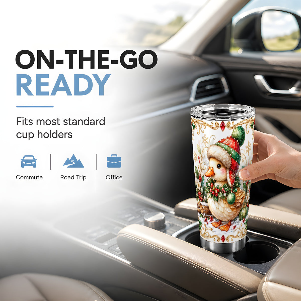 Christmas Duck Tumbler 20oz, Jeweled Duck Stainless Steel Travel Cup