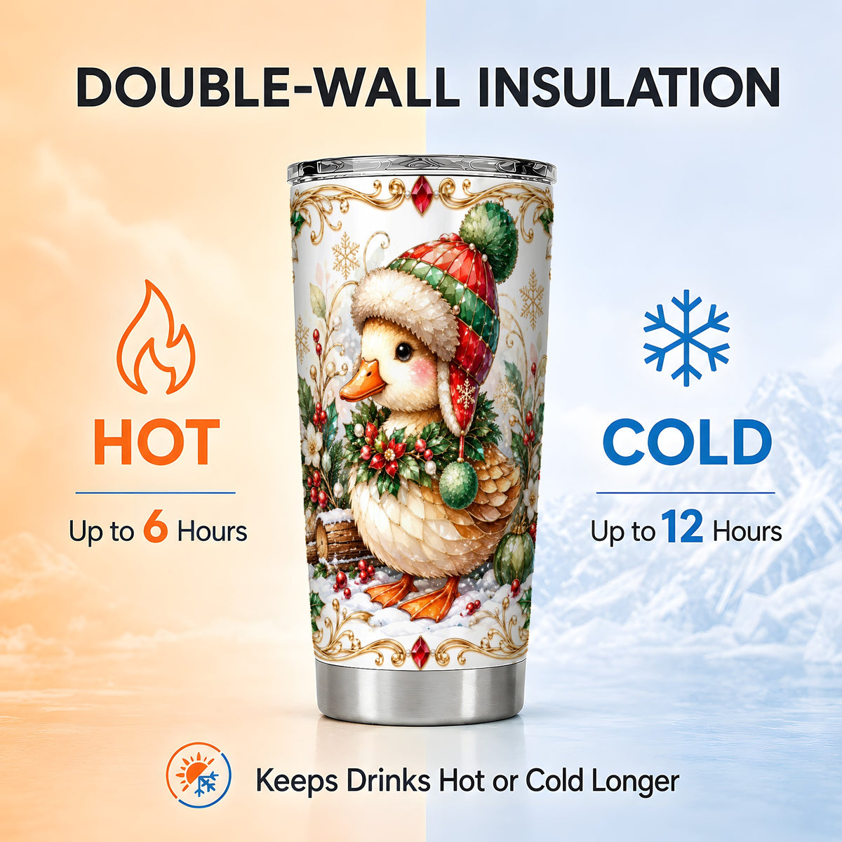 Christmas Duck Tumbler 20oz, Jeweled Duck Stainless Steel Travel Cup
