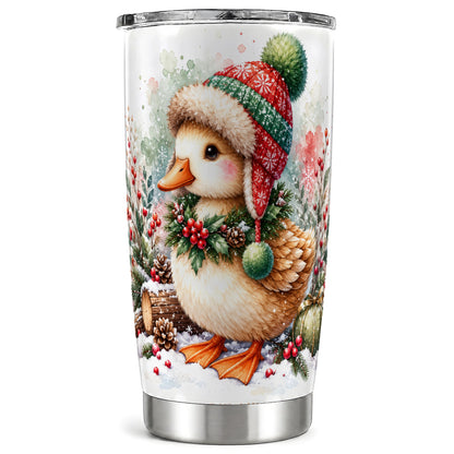 Christmas Duck Tumbler 20oz, Watercolor Duck Stainless Steel Travel Cup