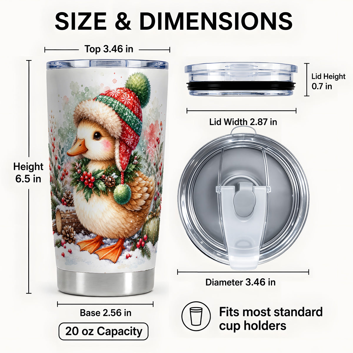 #pl[20oz|Steel] Christmas Duck Tumbler 20oz, Watercolor Duck Stainless Steel Travel Cup
