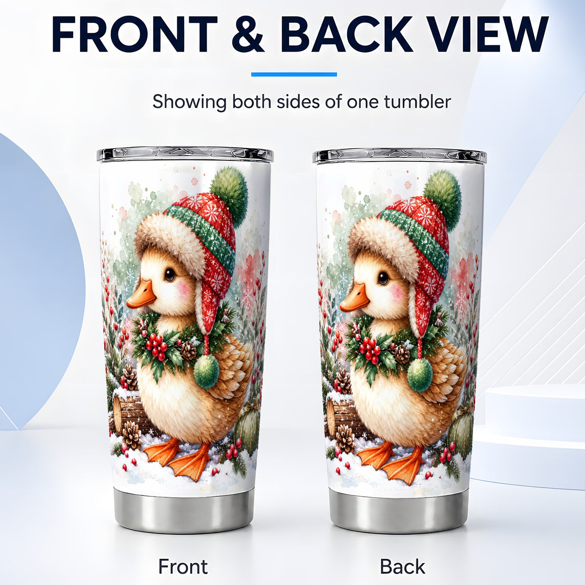 #pl[20oz|Steel] Christmas Duck Tumbler 20oz, Watercolor Duck Stainless Steel Travel Cup