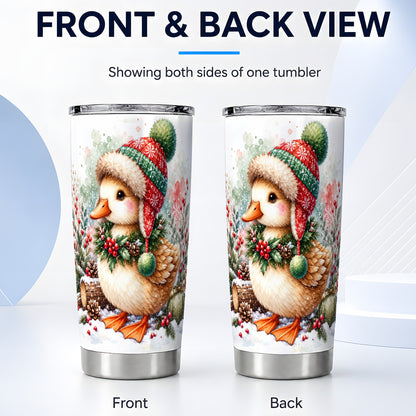 #pl[20oz|Steel] Christmas Duck Tumbler 20oz, Watercolor Duck Stainless Steel Travel Cup