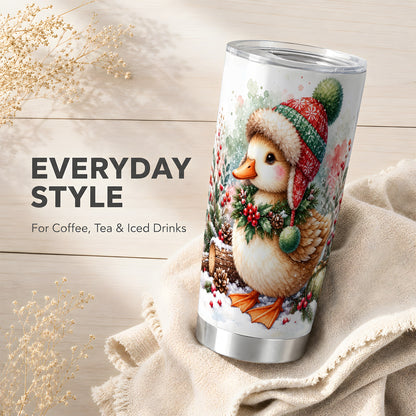 Christmas Duck Tumbler 20oz, Watercolor Duck Stainless Steel Travel Cup