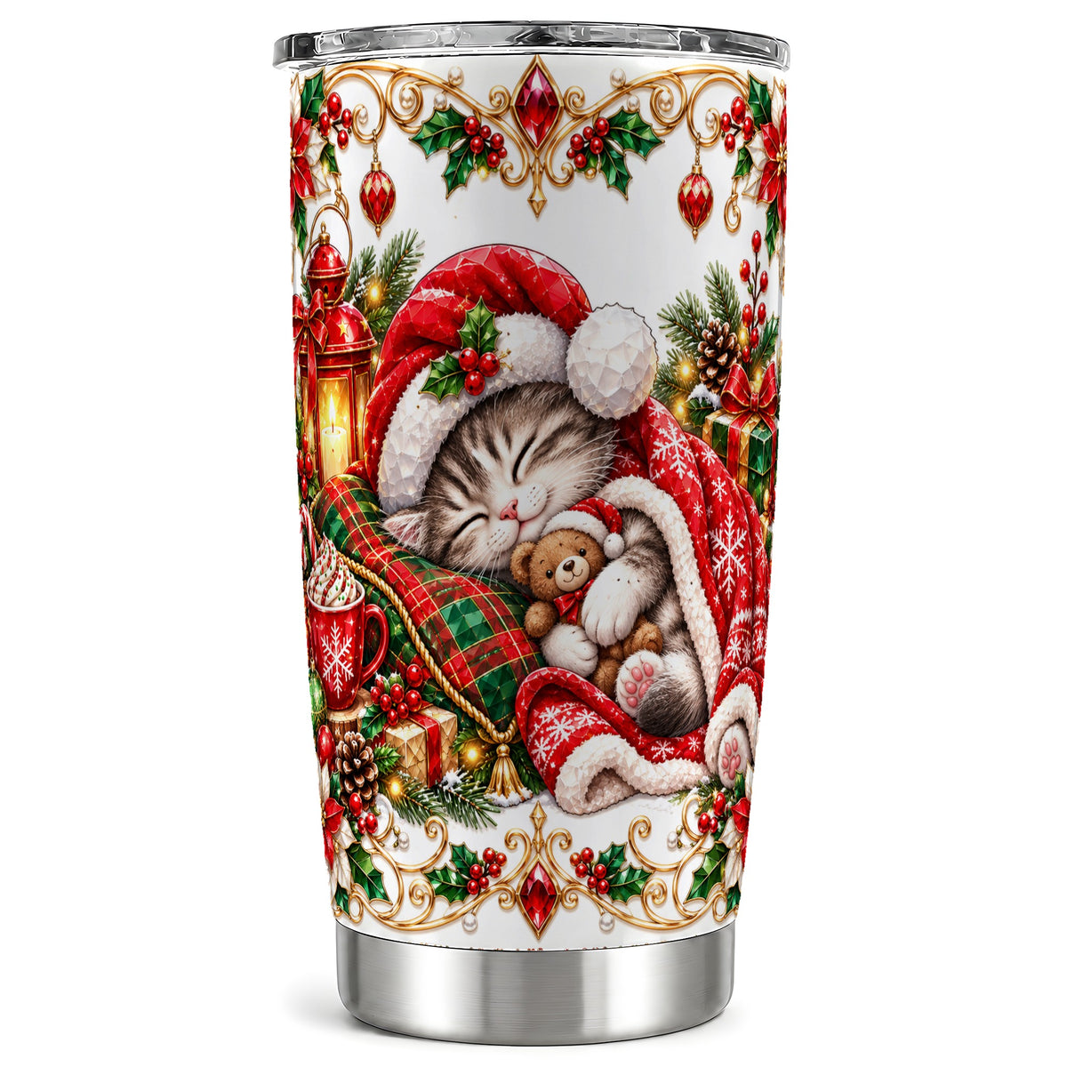 Christmas Cat 20oz Tumbler, Stainless Steel Holiday Travel Cup
