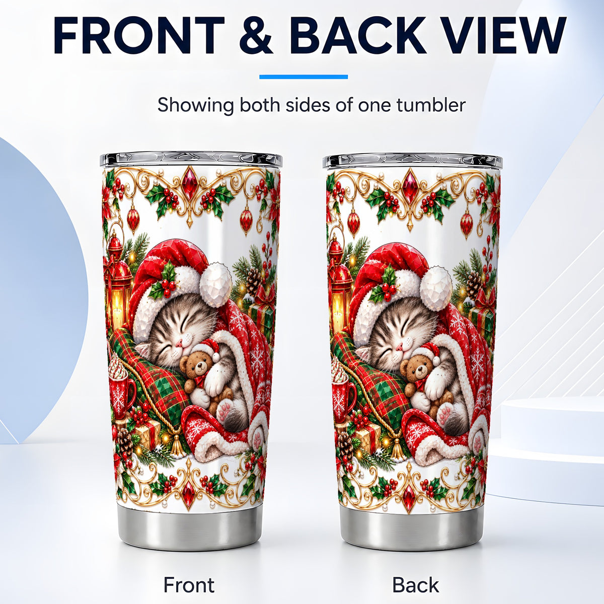 #pl[20oz|Steel] Christmas Cat 20oz Tumbler, Stainless Steel Holiday Travel Cup