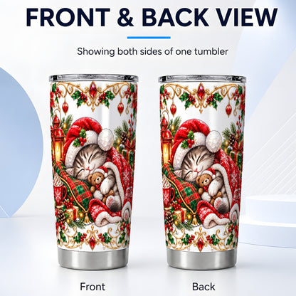 #pl[20oz|Steel] Christmas Cat 20oz Tumbler, Stainless Steel Holiday Travel Cup
