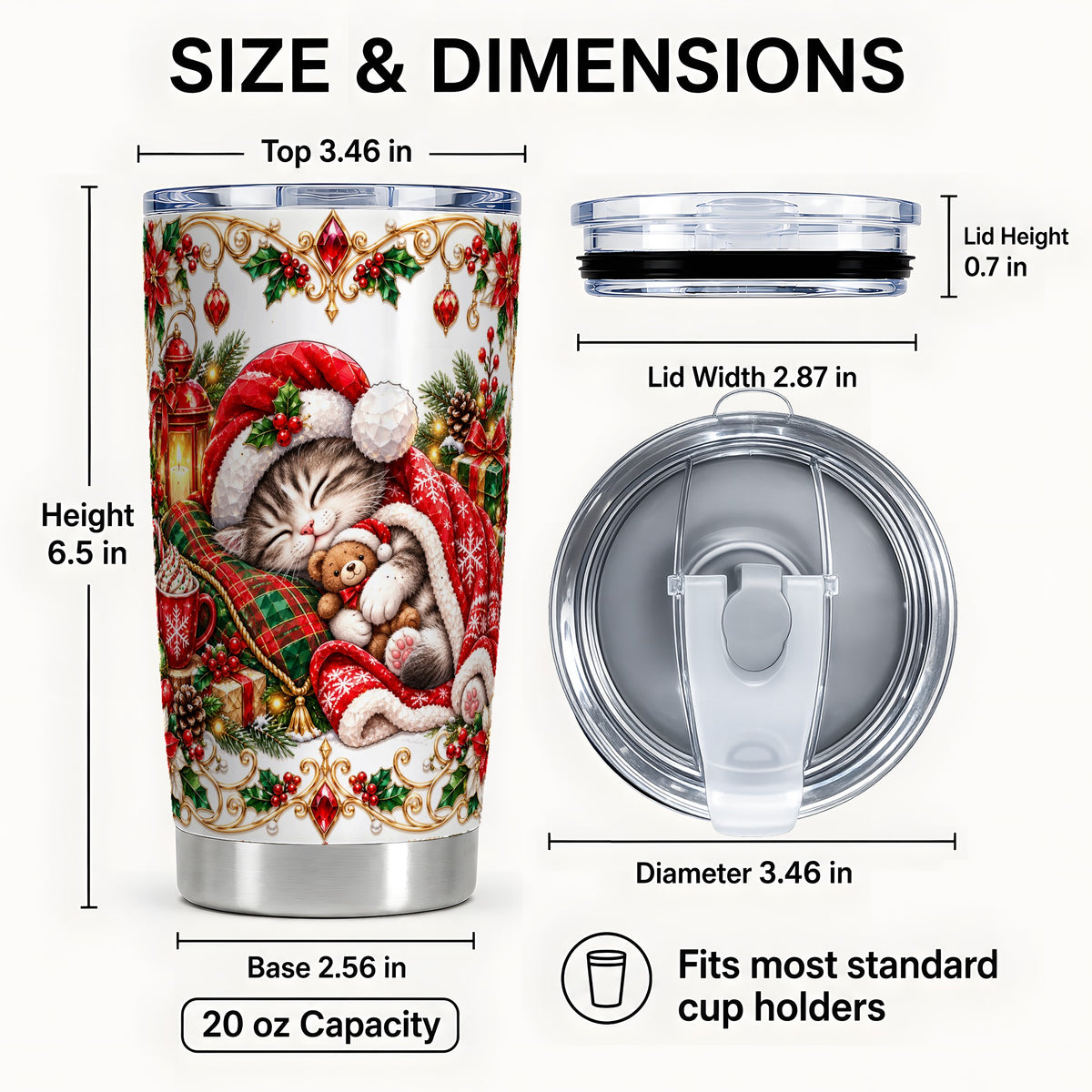 #pl[20oz|Steel] Christmas Cat 20oz Tumbler, Stainless Steel Holiday Travel Cup