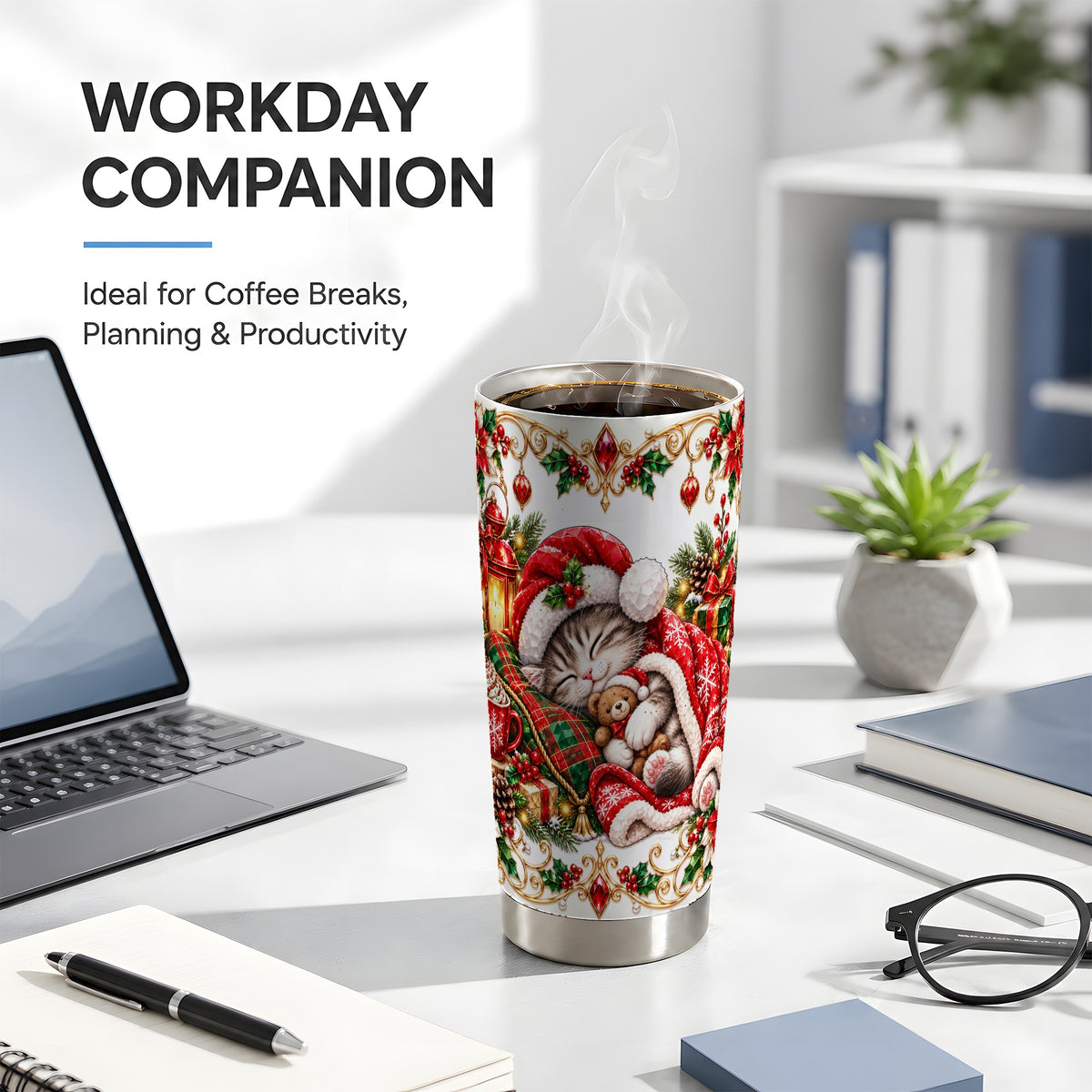 Christmas Cat 20oz Tumbler, Stainless Steel Holiday Travel Cup
