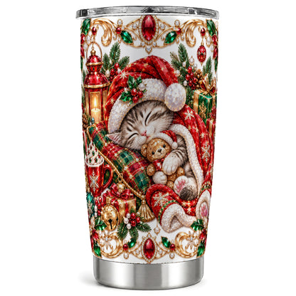 Ornate Christmas Cat 20oz Tumbler, Stainless Steel Travel Cup