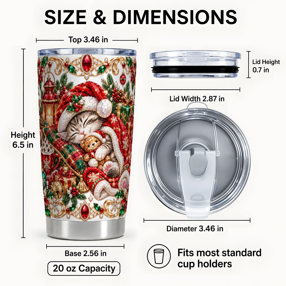 #pl[20oz|Steel] Ornate Christmas Cat 20oz Tumbler, Stainless Steel Travel Cup