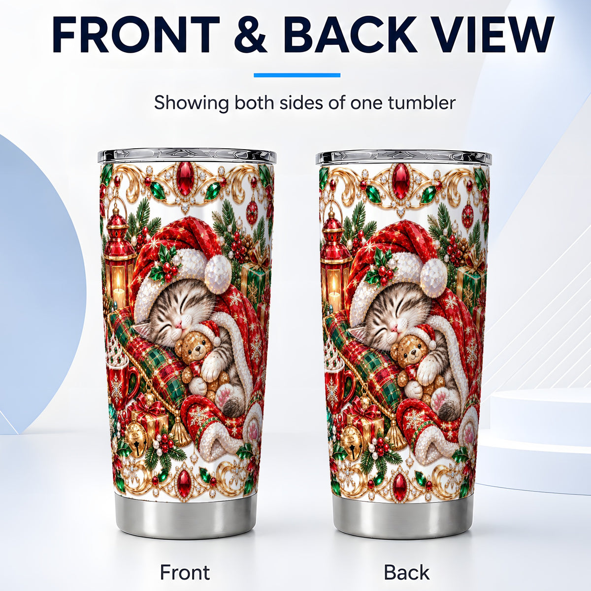 #pl[20oz|Steel] Ornate Christmas Cat 20oz Tumbler, Stainless Steel Travel Cup