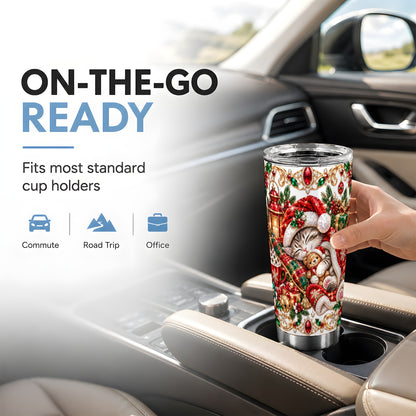Ornate Christmas Cat 20oz Tumbler, Stainless Steel Travel Cup