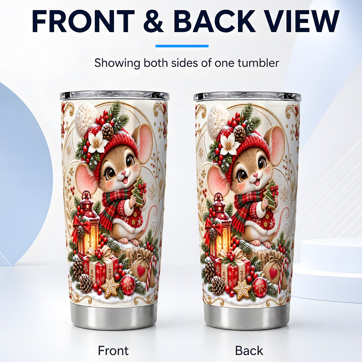 #pl[20oz|Steel] Christmas Mouse 20oz Tumbler, Stainless Steel Holiday Travel Cup