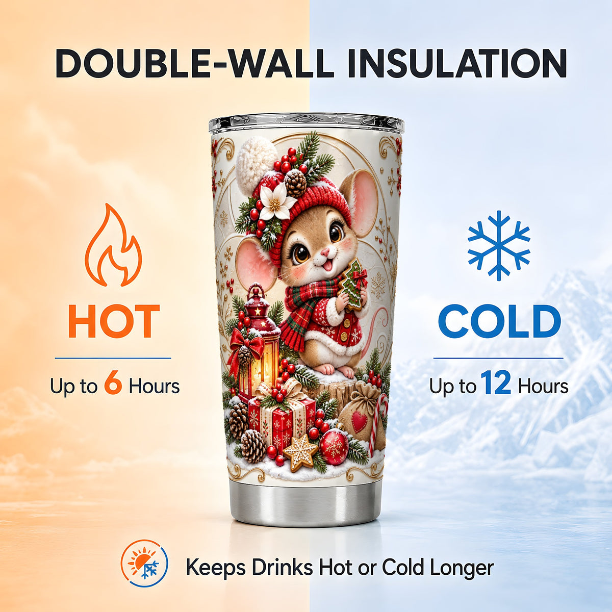 Christmas Mouse 20oz Tumbler, Stainless Steel Holiday Travel Cup