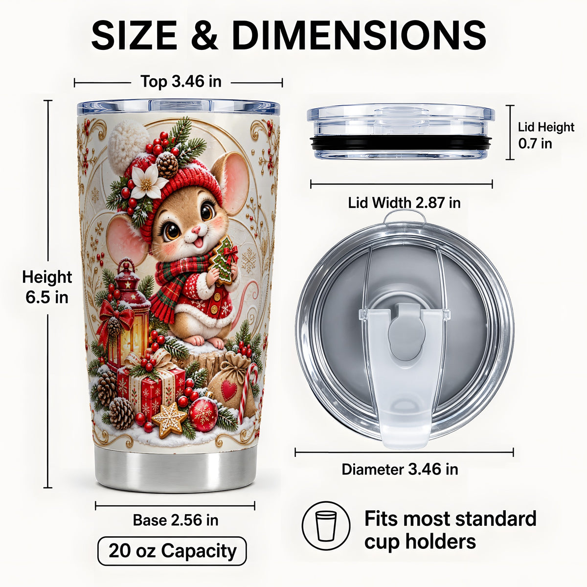 #pl[20oz|Steel] Christmas Mouse 20oz Tumbler, Stainless Steel Holiday Travel Cup