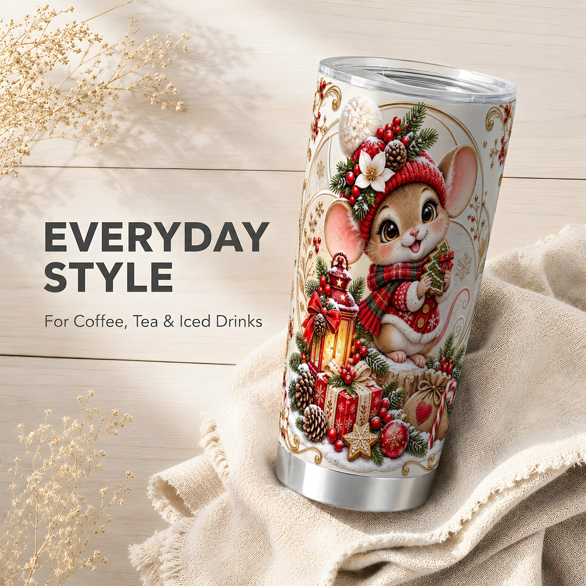 Christmas Mouse 20oz Tumbler, Stainless Steel Holiday Travel Cup