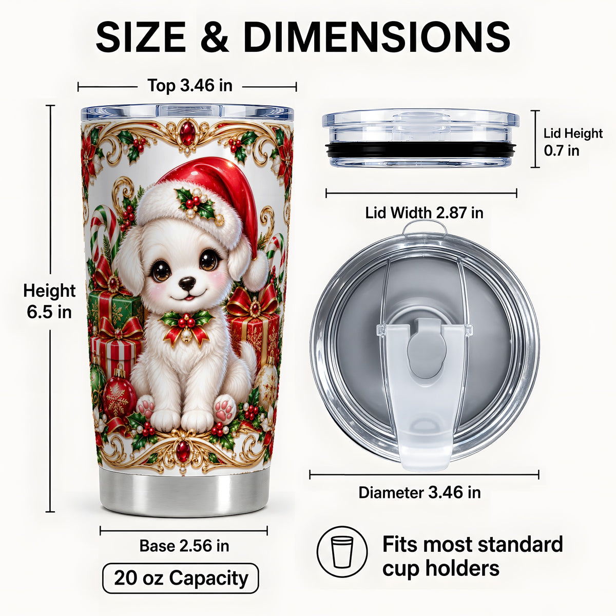 #pl[20oz|Steel] Christmas Puppy 20oz Tumbler, Stainless Steel Holiday Travel Cup