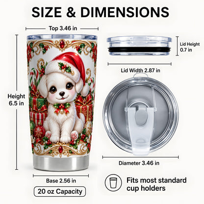 #pl[20oz|Steel] Christmas Puppy 20oz Tumbler, Stainless Steel Holiday Travel Cup