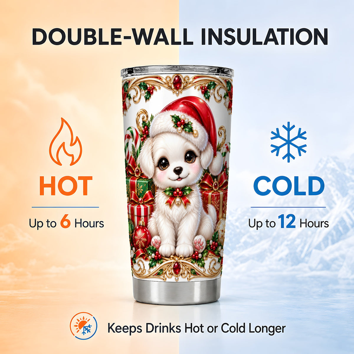 Christmas Puppy 20oz Tumbler, Stainless Steel Holiday Travel Cup