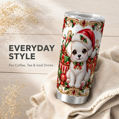 Christmas Puppy 20oz Tumbler, Stainless Steel Holiday Travel Cup