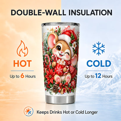 Watercolor Mouse Tumbler 20oz, Cocoa Tumbler, Stainless Steel Travel Cup