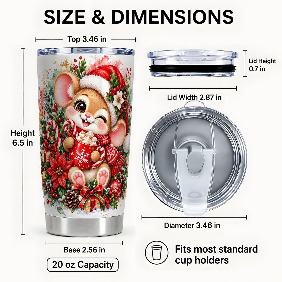 #pl[20oz|Steel] Watercolor Mouse Tumbler 20oz, Cocoa Tumbler, Stainless Steel Travel Cup