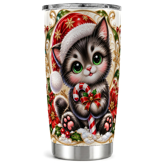 Ornate Kitten Tumbler 20oz, Holiday Cat Tumbler, Stainless Steel Travel Cup