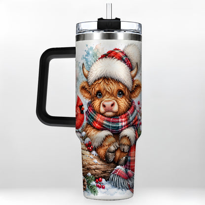 #pl[40oz|Black] Christmas Highland Cow 40oz Tumbler with Handle, Winter Travel Cup