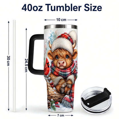#pl[40oz|Black] Christmas Highland Cow 40oz Tumbler with Handle, Winter Travel Cup