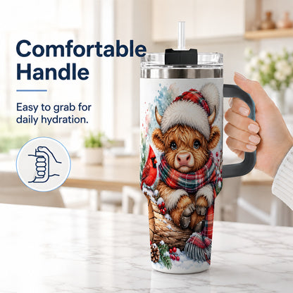 #pl[40oz|Black] Christmas Highland Cow 40oz Tumbler with Handle, Winter Travel Cup