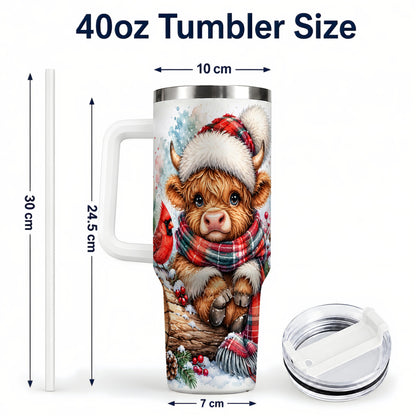 #pl[40oz|White] Christmas Highland Cow 40oz Tumbler with Handle, Winter Travel Cup