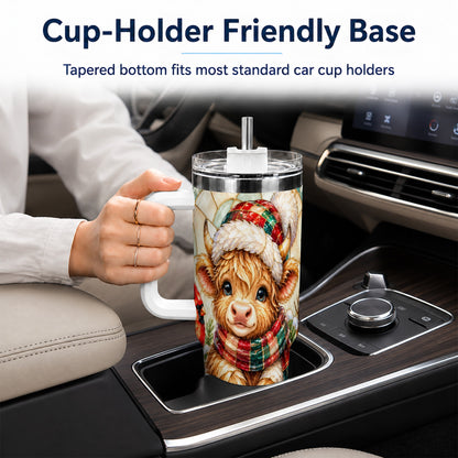 Stained Glass Highland Cow 40oz Tumbler with Handle, Christmas Travel Cup