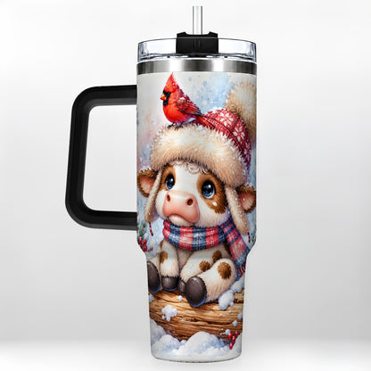 #pl[40oz|Black] Christmas Calf 40oz Tumbler with Handle, Winter Cow Travel Cup