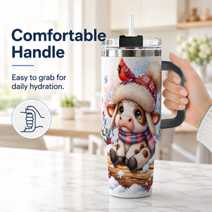 #pl[40oz|Black] Christmas Calf 40oz Tumbler with Handle, Winter Cow Travel Cup