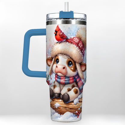 #pl[40oz|Blue] Christmas Calf 40oz Tumbler with Handle, Winter Cow Travel Cup