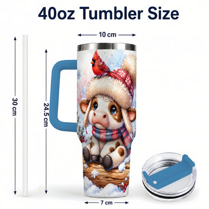 #pl[40oz|Blue] Christmas Calf 40oz Tumbler with Handle, Winter Cow Travel Cup