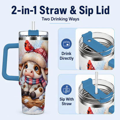 #pl[40oz|Blue] Christmas Calf 40oz Tumbler with Handle, Winter Cow Travel Cup