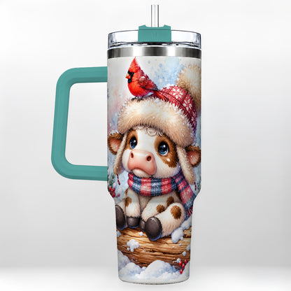 #pl[40oz|Green] Christmas Calf 40oz Tumbler with Handle, Winter Cow Travel Cup