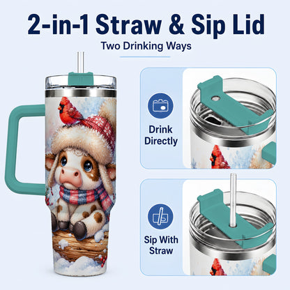 #pl[40oz|Green] Christmas Calf 40oz Tumbler with Handle, Winter Cow Travel Cup