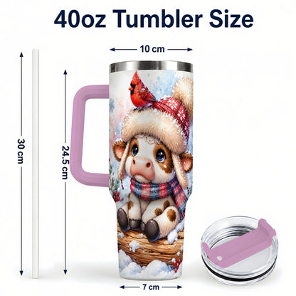#pl[40oz|Pink] Christmas Calf 40oz Tumbler with Handle, Winter Cow Travel Cup