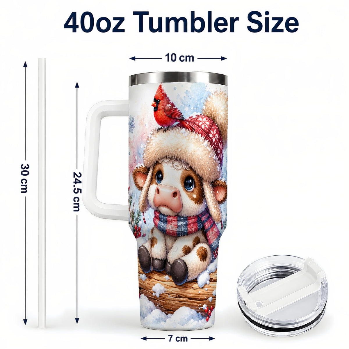 #pl[40oz|White] Christmas Calf 40oz Tumbler with Handle, Winter Cow Travel Cup