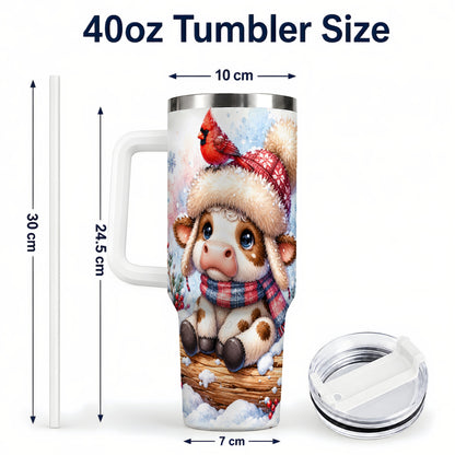 #pl[40oz|White] Christmas Calf 40oz Tumbler with Handle, Winter Cow Travel Cup