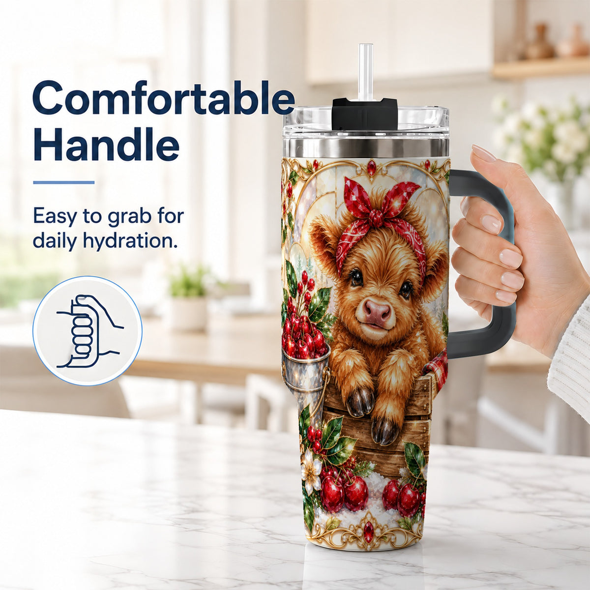 #pl[40oz|Black] Highland Cow 40oz Tumbler, Christmas Tumbler, Stainless Steel Travel Cup