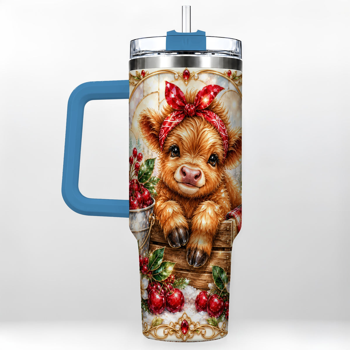 #pl[40oz|Blue] Highland Cow 40oz Tumbler, Christmas Tumbler, Stainless Steel Travel Cup